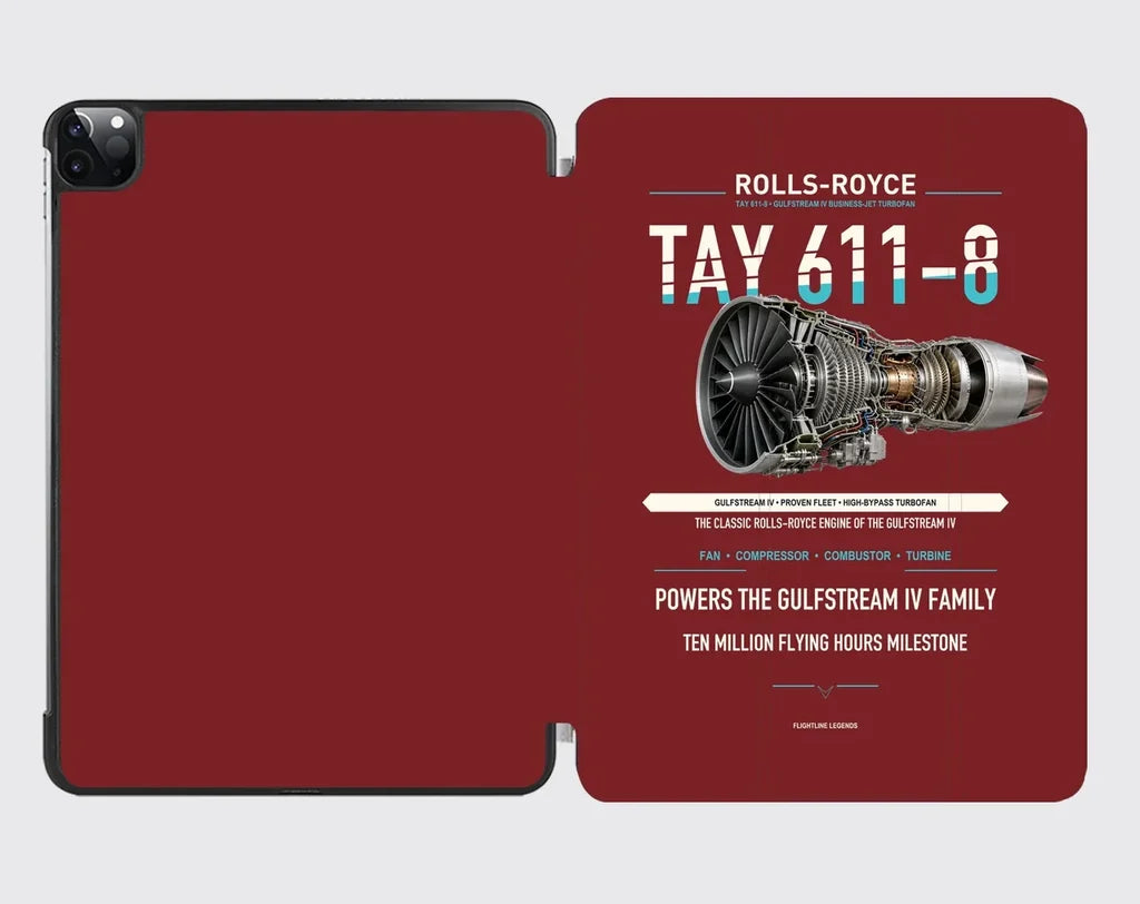 TAY 611-8 design on dark red ipad tablet case
