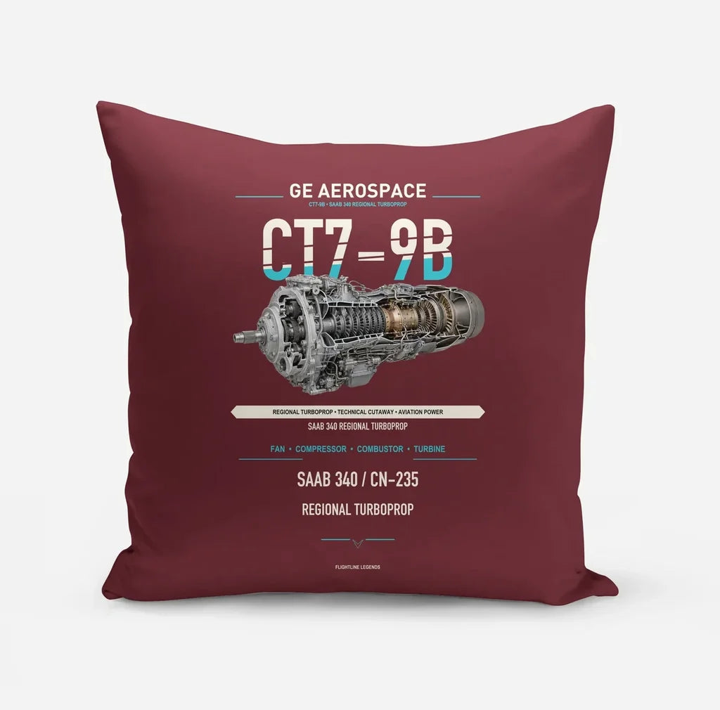 CT7-9B design on dark red pillow