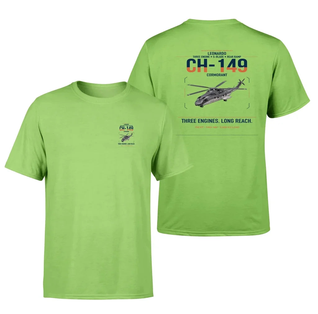 Leonardo CH-149 Cormorant design on light green t-shirt, double-side print