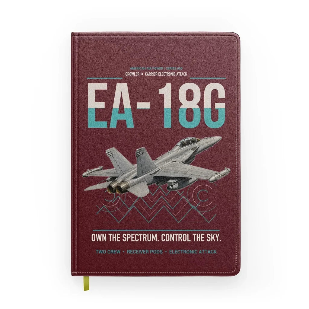 EA-18G Growler design on dark red notebook