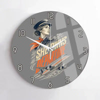 Thumbnail for She Owns The Departure design on gray no frame wall clock