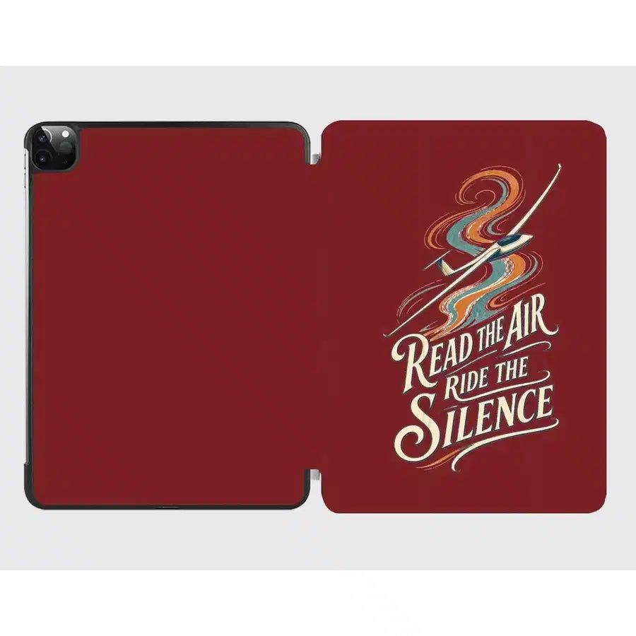Read The Air Ride The Silence design on dark red ipad tablet case