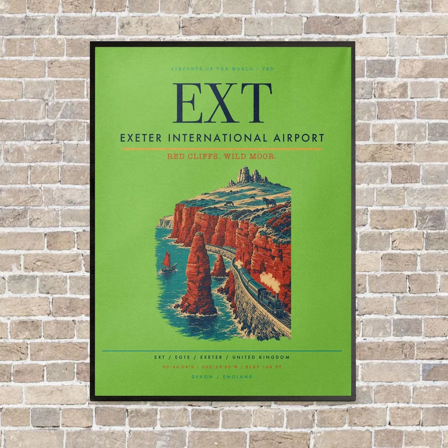 Exeter International Airport EXT vertical canvas print - framed - light green background