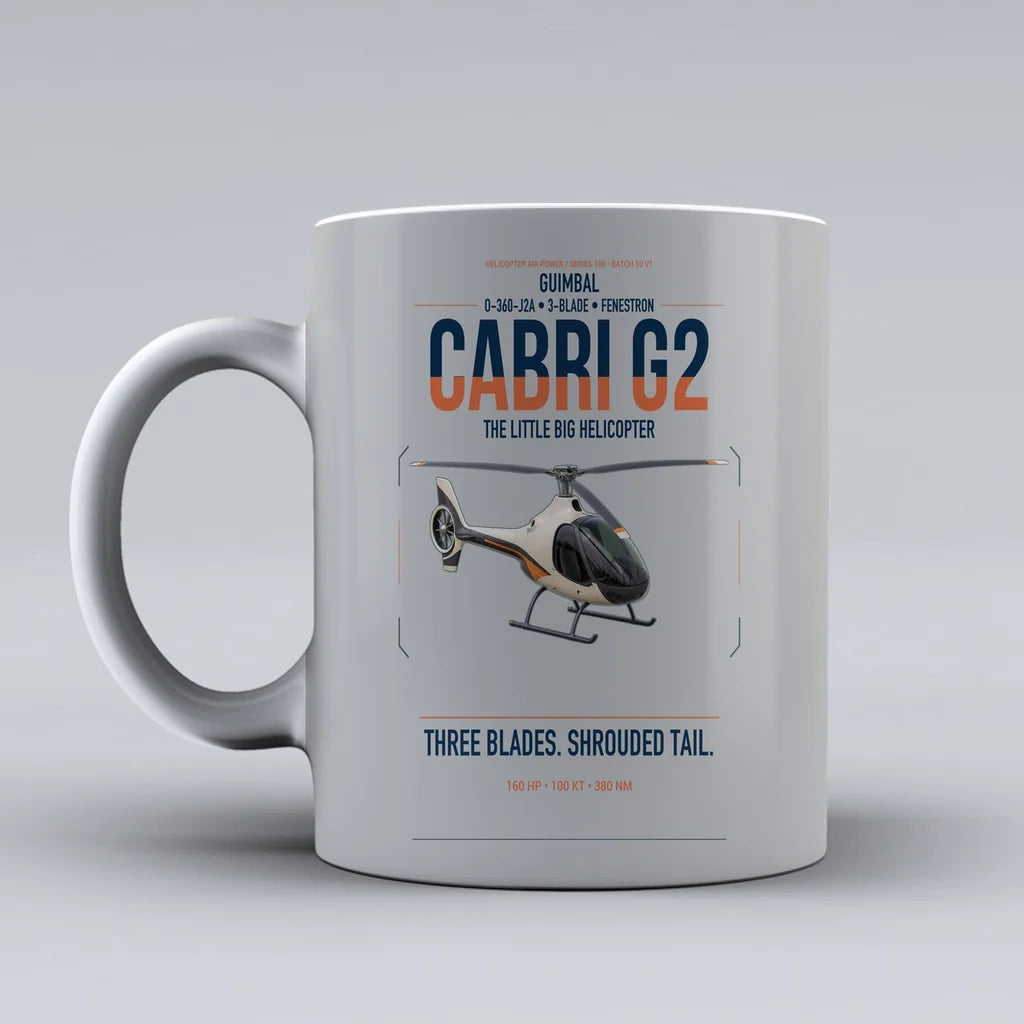 Guimbal Cabri G2 design on light gray ceramic mug, double-side print