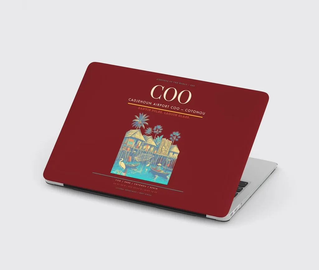 Cadjehoun Airport (COO) design on dark red MacBook case