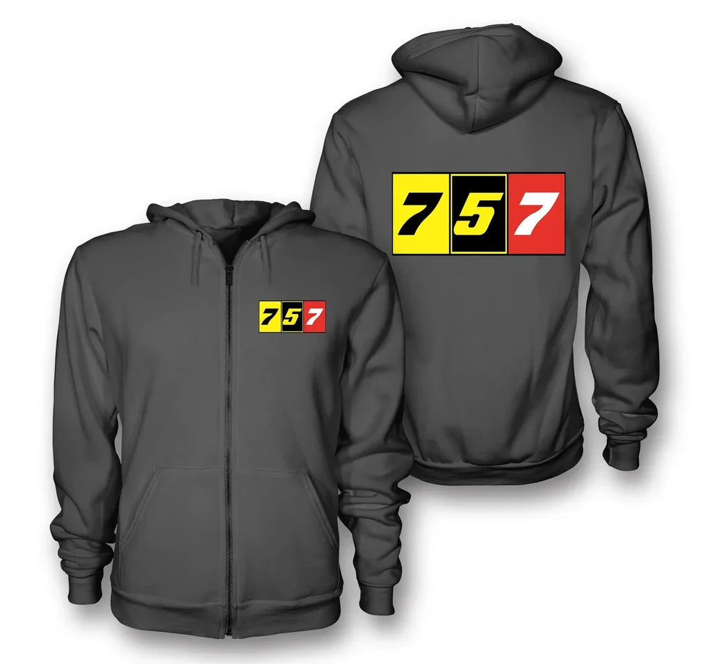 Flat Colourful 757 Designed Zipped Hoodies - view 12