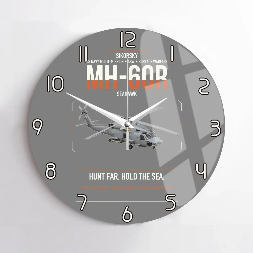 Sikorsky MH-60R Seahawk design on gray no frame wall clock
