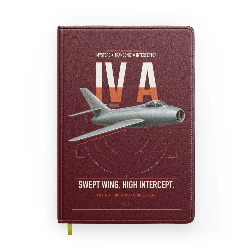Dassault Mystère IV A design on dark red notebook