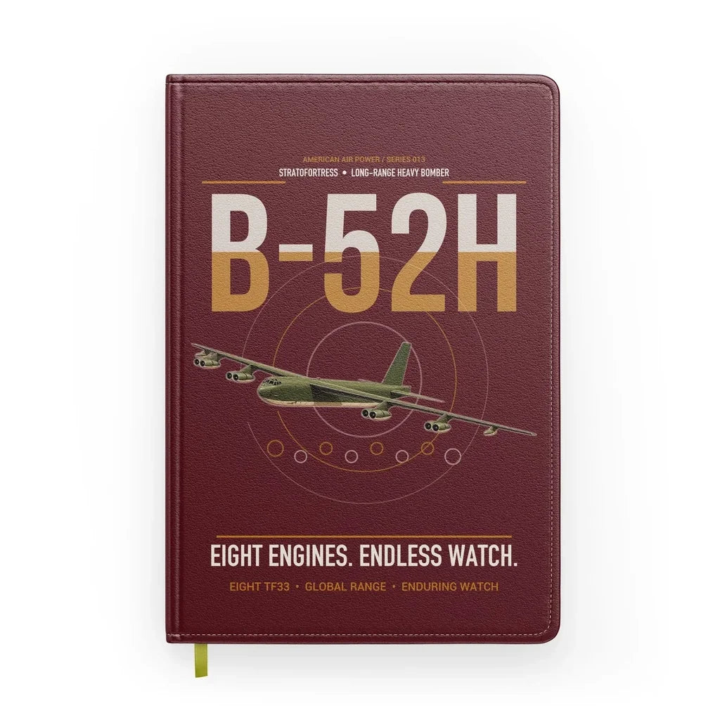 B-52H Stratofortress design on dark red notebook