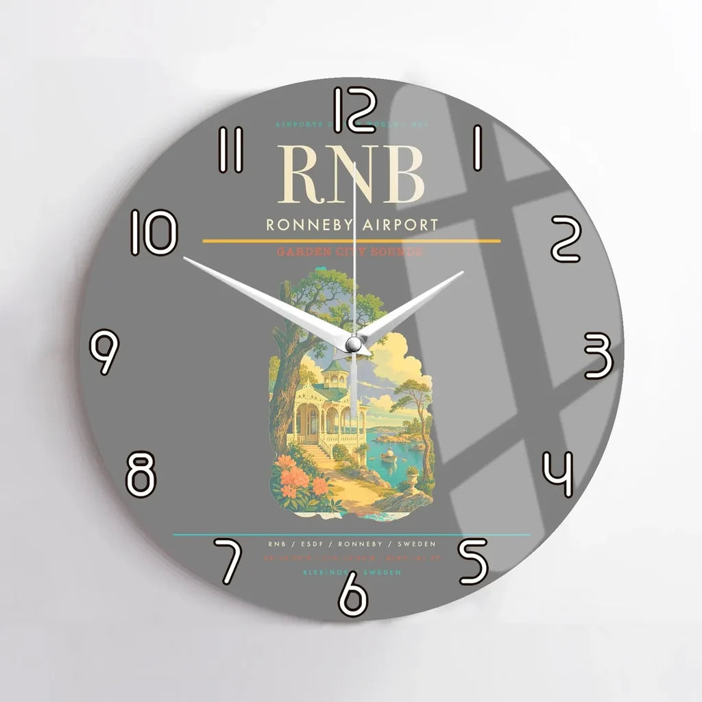 Ronneby Airport (RNB) design on gray no frame wall clock