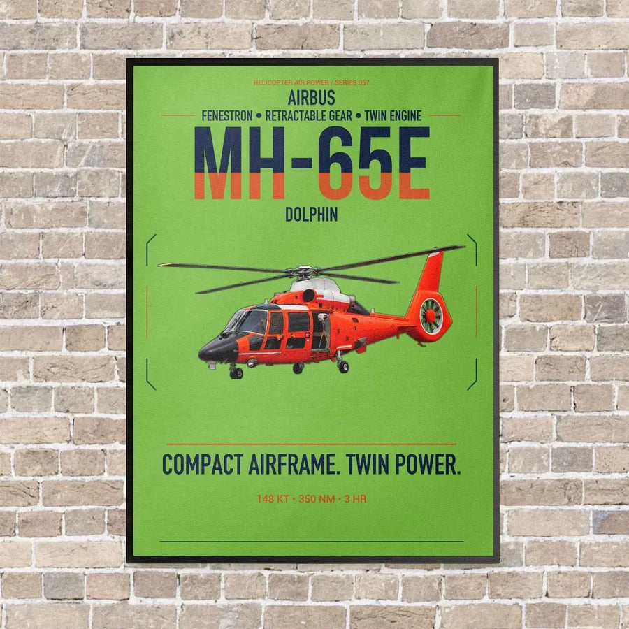 Airbus MH-65E Dolphin vertical canvas print - framed - light green background