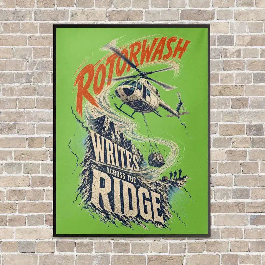 Rotorwash Writes Across The Ridge vertical canvas print - framed - light green background