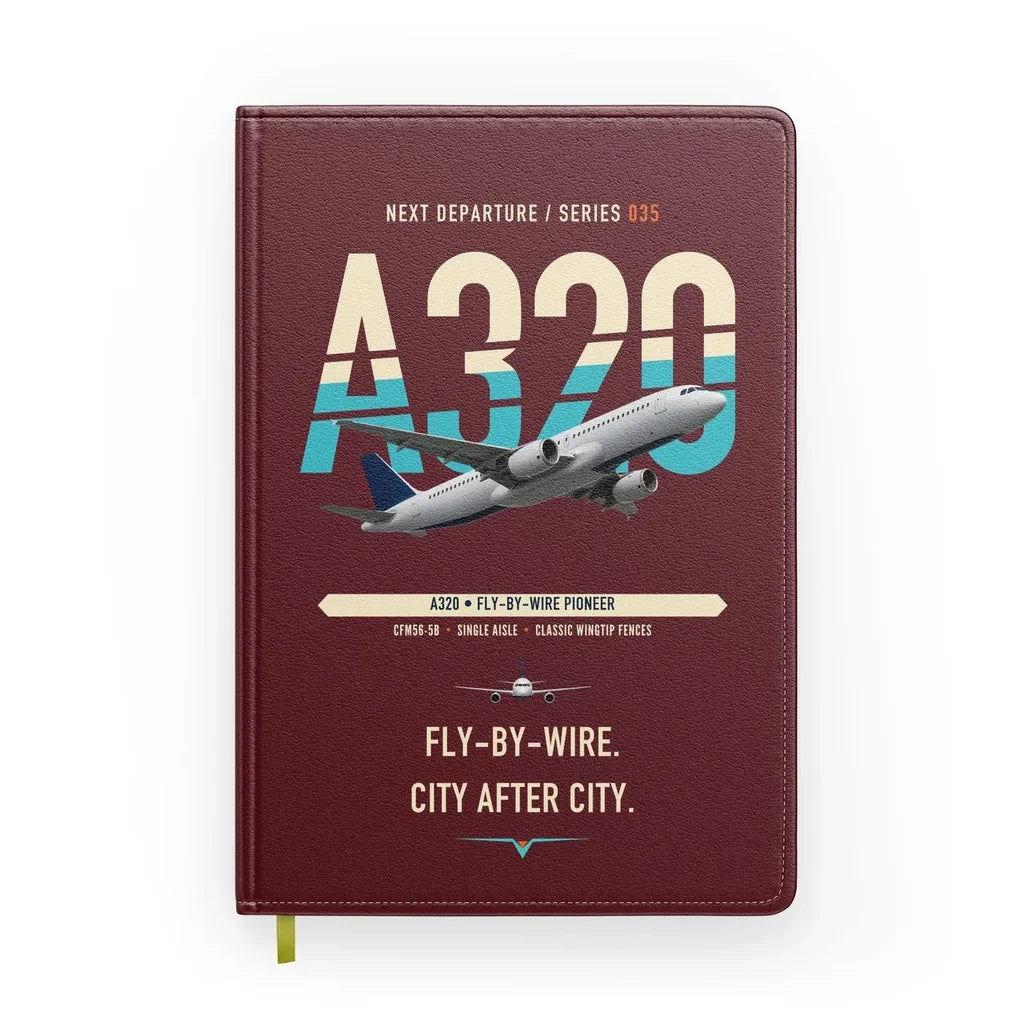 Airbus A320 design on dark red notebook