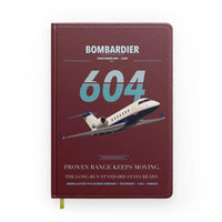 Thumbnail for Bombardier Challenger 604 design on dark red notebook