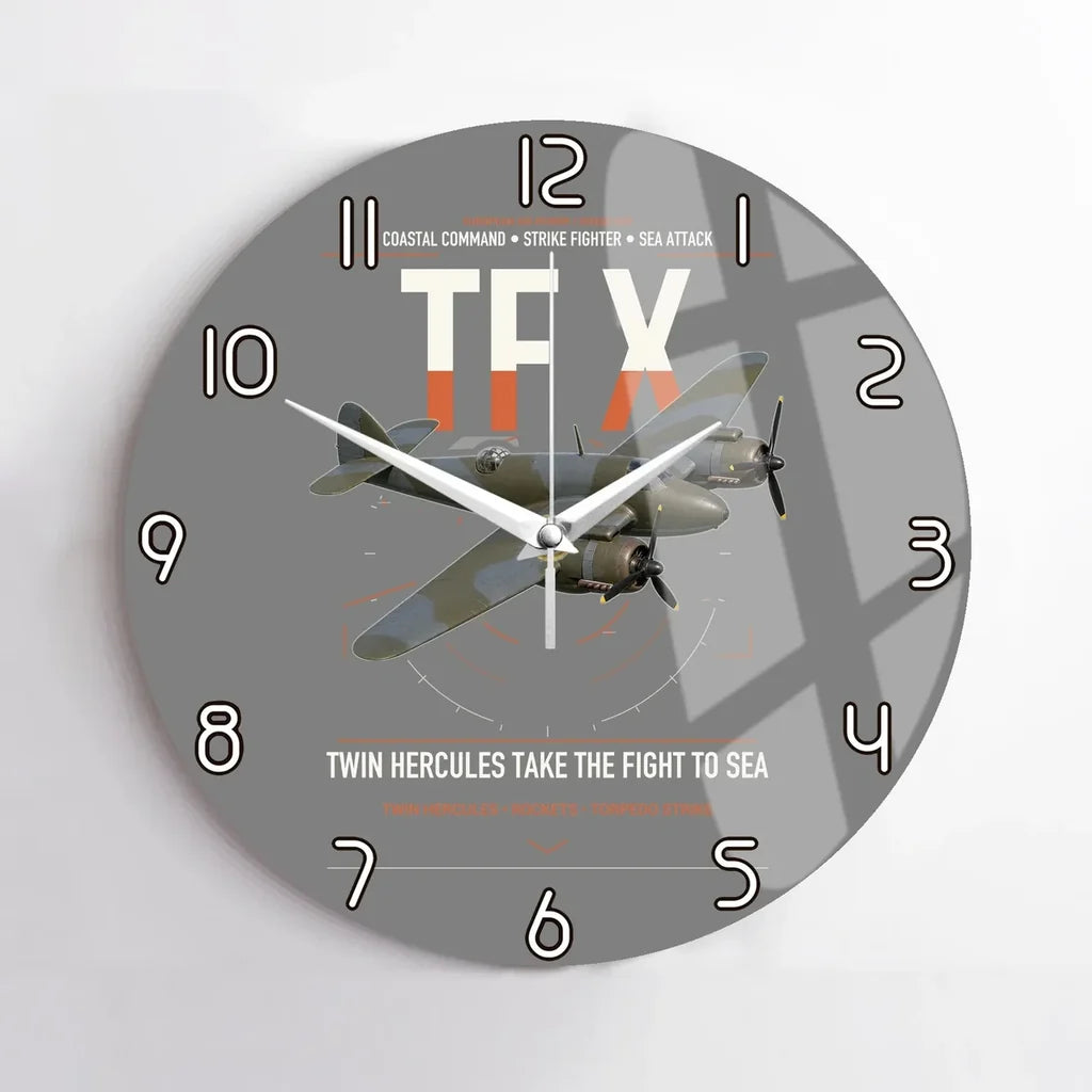 Bristol Beaufighter TF X design on gray no frame wall clock