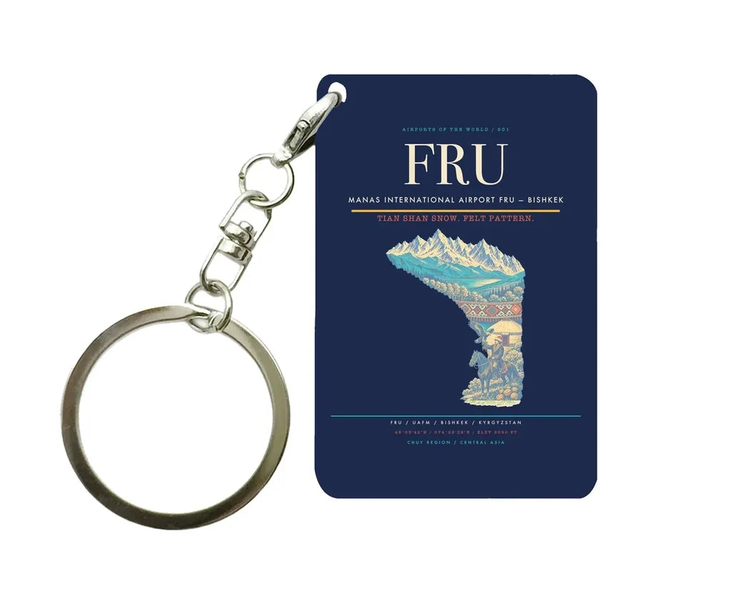 Manas International Airport FRU — Bishkek Key Chain design on navy blue key chain