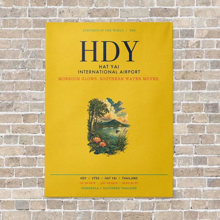 Hat Yai International Airport HDY vertical canvas print - no frame - yellow background