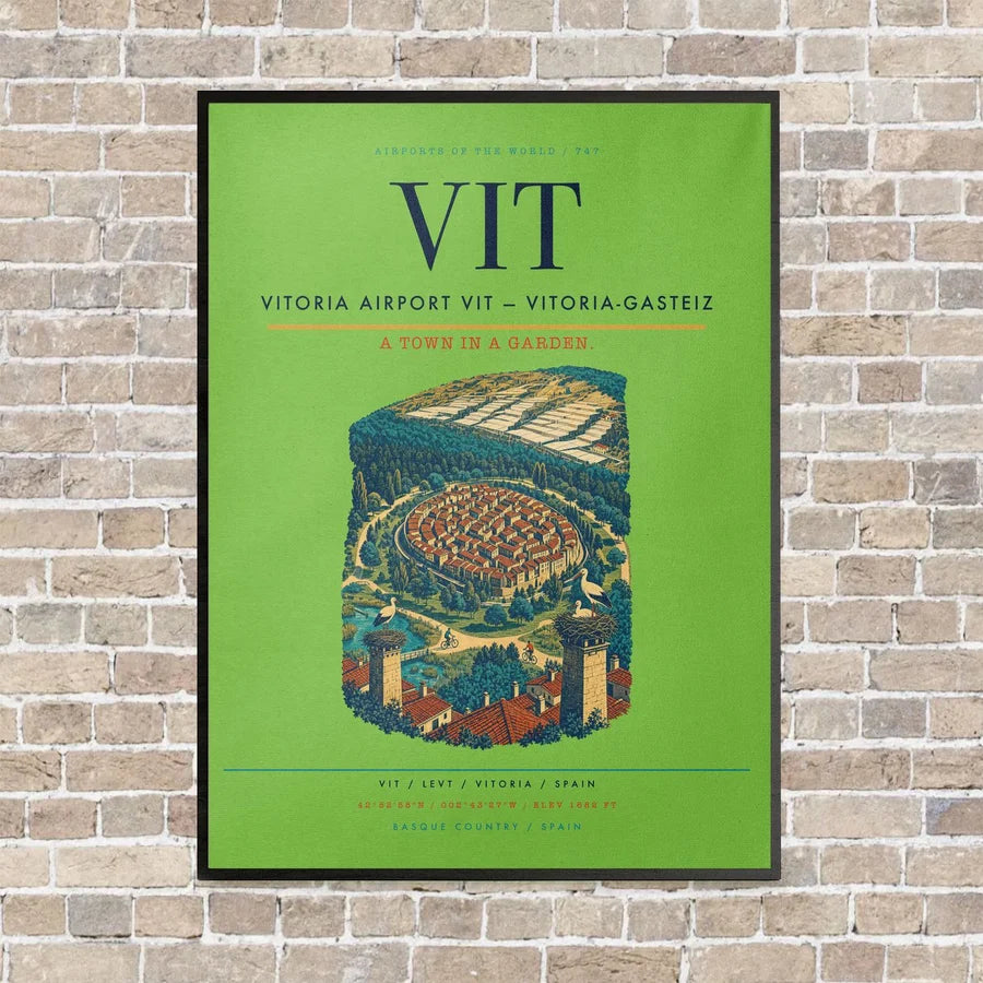 Vitoria Airport VIT — Vitoria-Gasteiz vertical canvas print - framed - light green background
