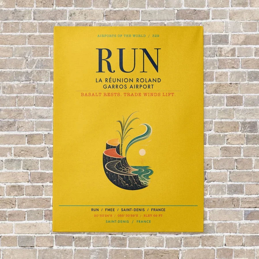 La Réunion Roland Garros Airport RUN vertical canvas print - no frame - yellow background