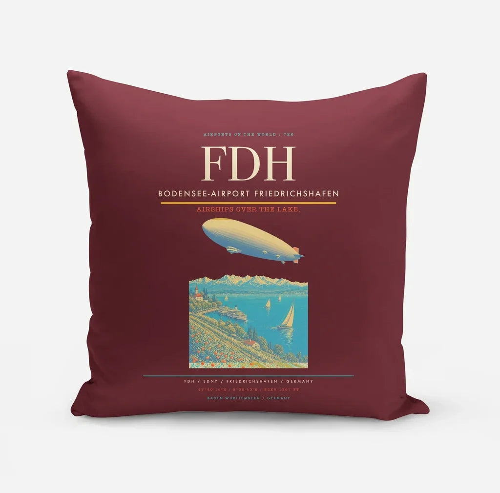 Bodensee-Airport Friedrichshafen (FDH) design on dark red pillow