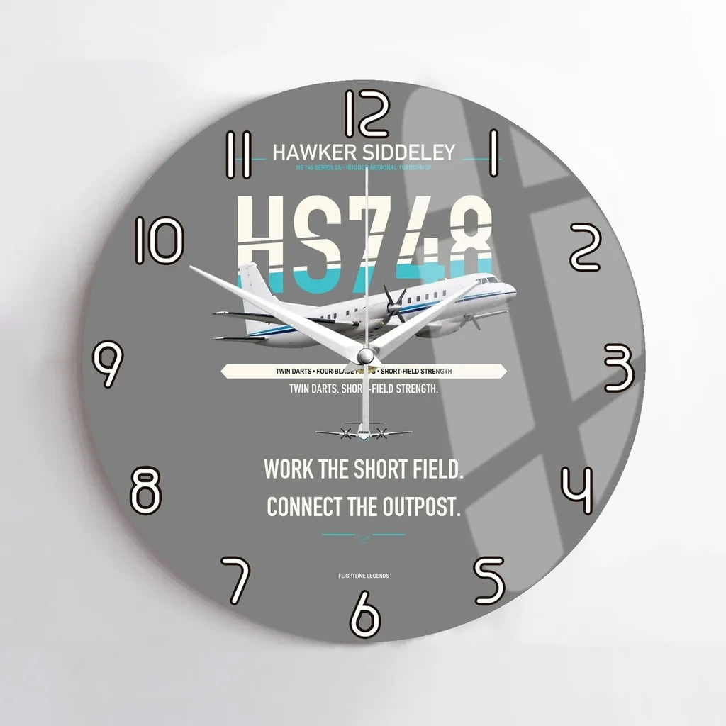 Hawker Siddeley HS 748 Series 2A design on gray no frame wall clock