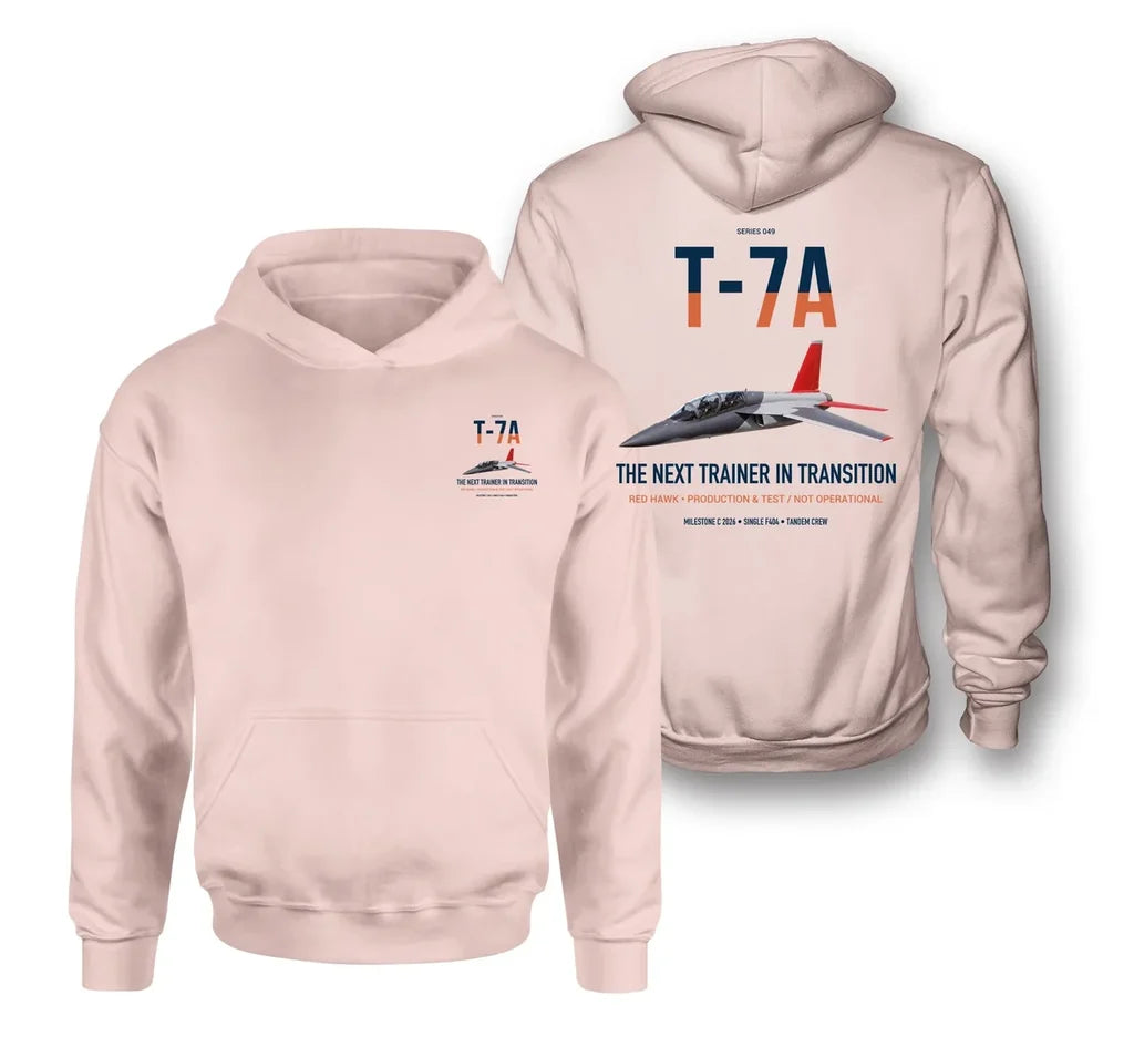 T-7A Red Hawk design on pink double-side hoodie, double-side print