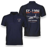 Thumbnail for EC-130H Compass Call design on navy blue double-side polo t-shirt, double-side print
