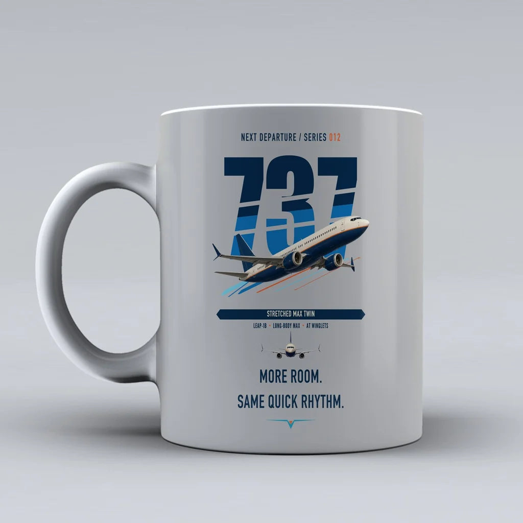 Boeing 737 MAX 9 double-side print on light gray ceramic mug