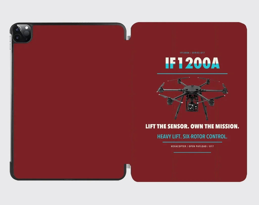Inspired Flight IF1200A design on dark red ipad tablet case