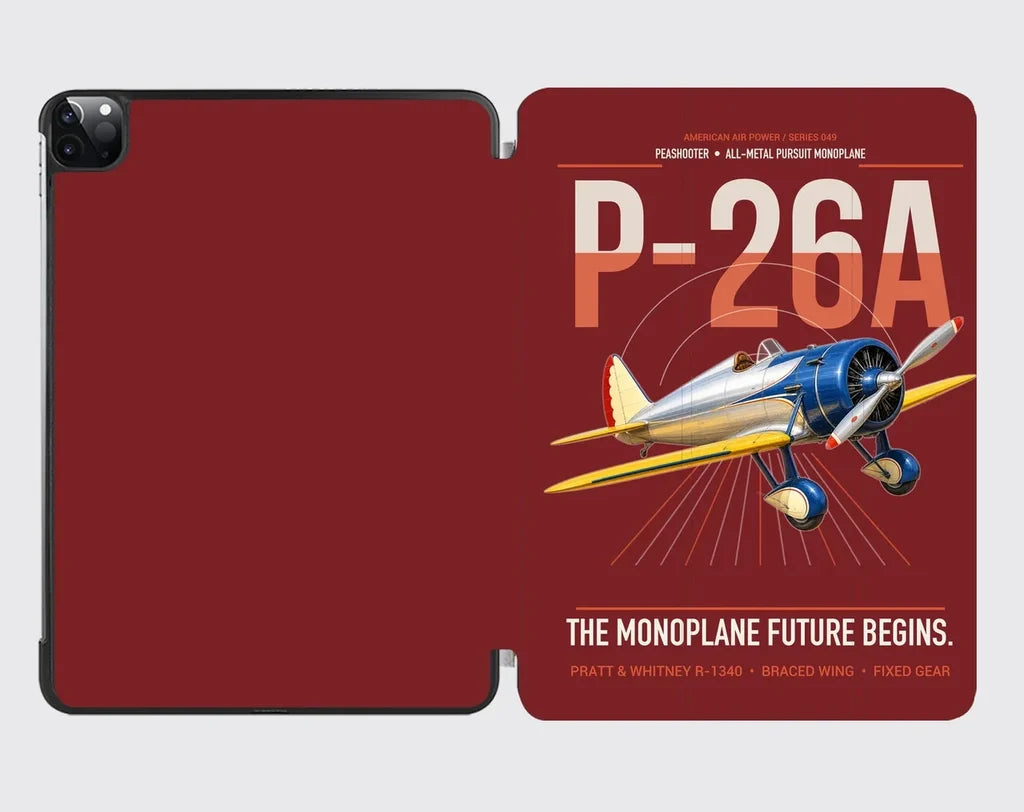 Boeing P-26A Peashooter design on dark red ipad tablet case