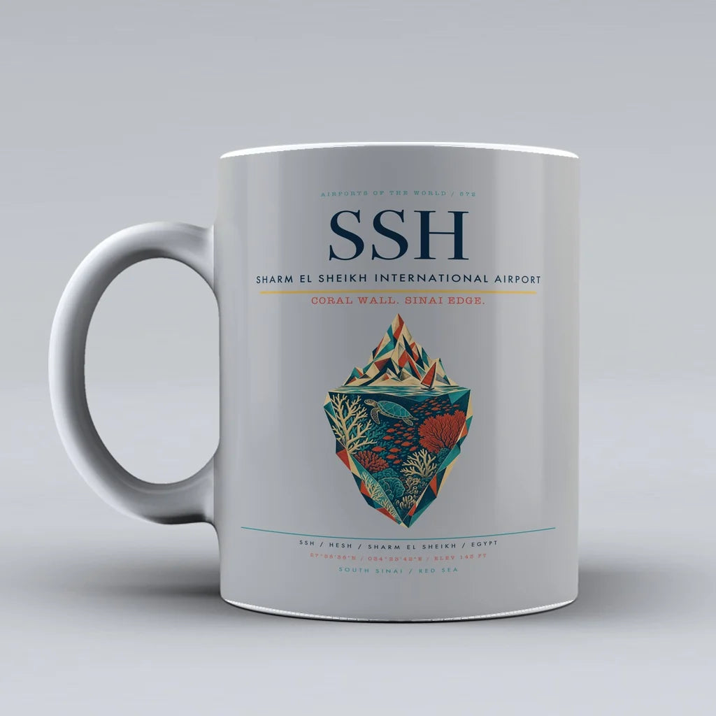 El Sheikh International Airport SSH Mug design on light gray sharm