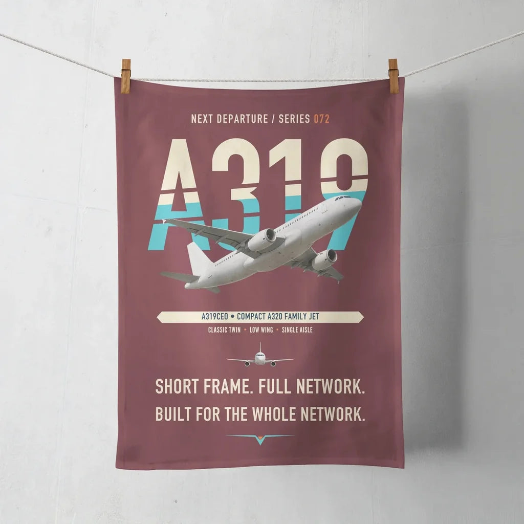 Airbus A319ceo design on dark red towel
