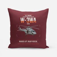 Thumbnail for PZL-Świdnik W-3WA Sokół design on dark red pillow