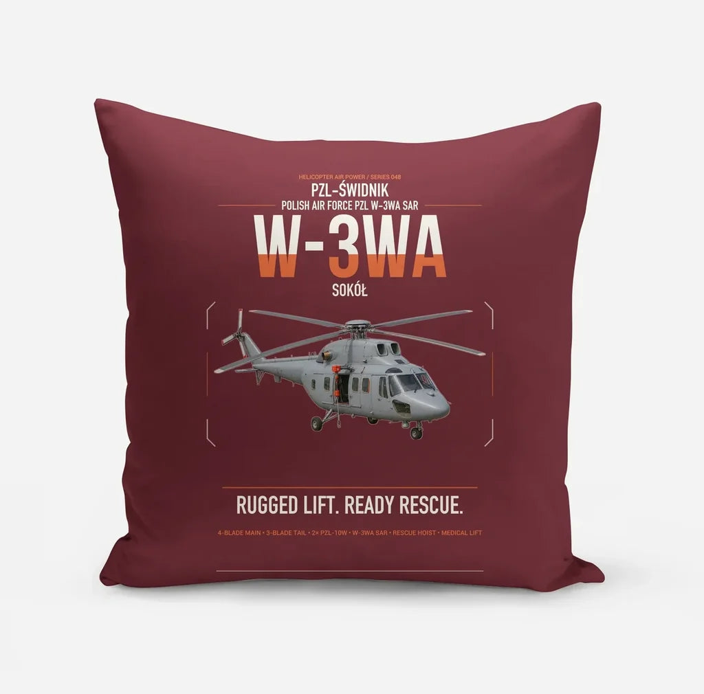 PZL-Świdnik W-3WA Sokół design on dark red pillow