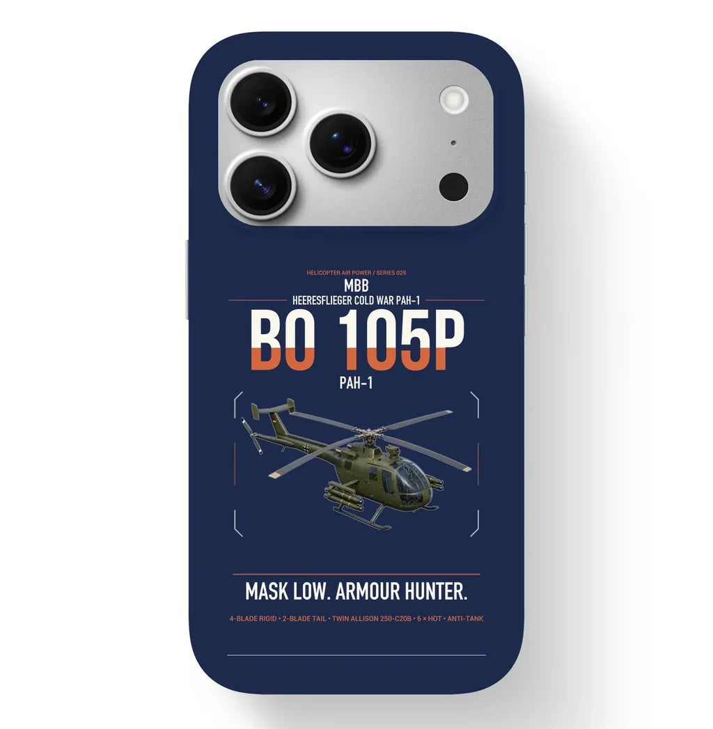 MBB BO 105P PAH-1 design on navy blue magsafe iphone case, for iPhone 17 Pro