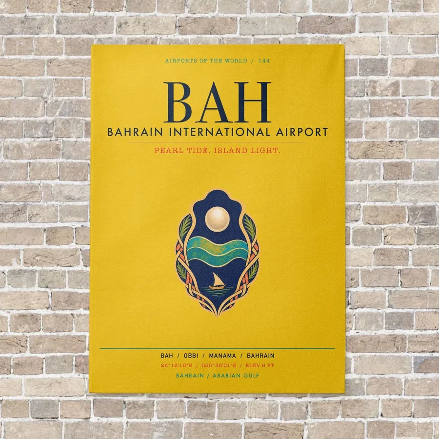 Bahrain International Airport BAH vertical canvas print - no frame - yellow background