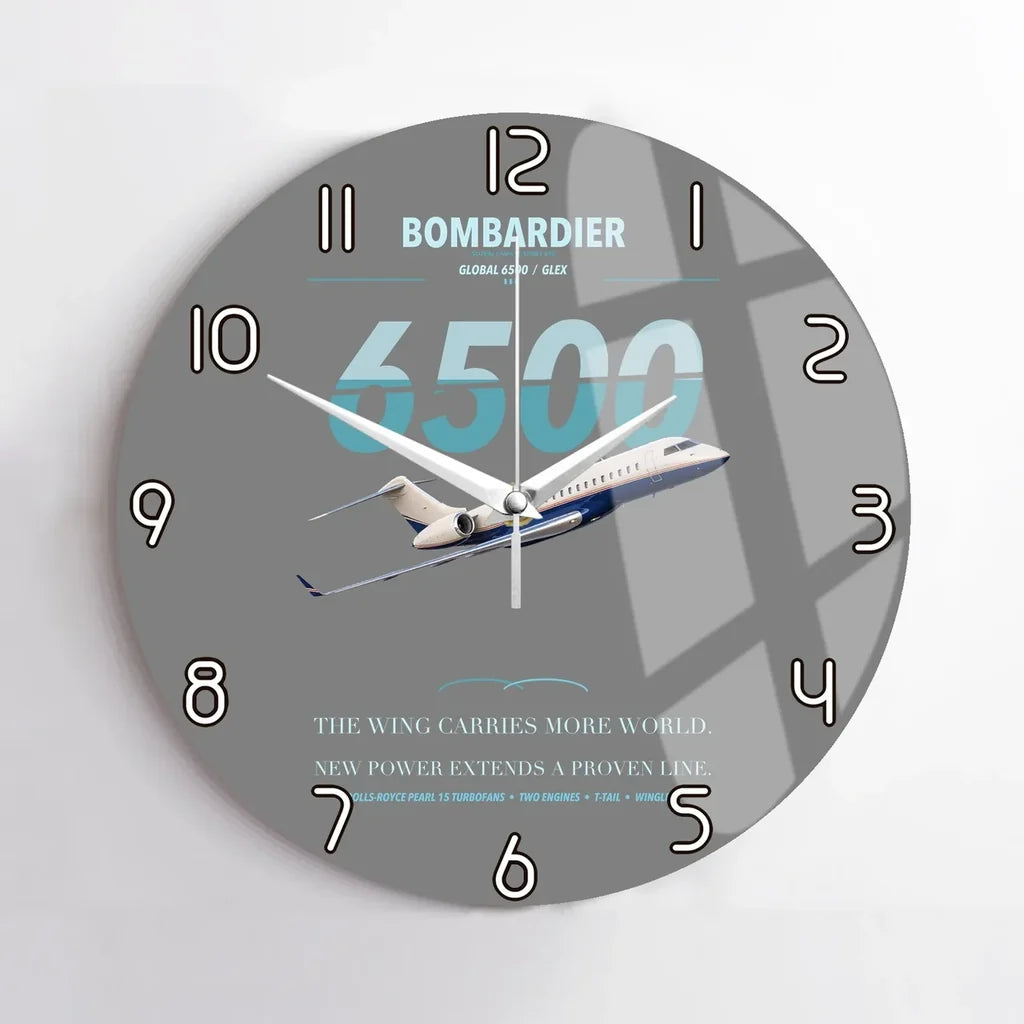 Bombardier Global 6500 design on gray no frame wall clock