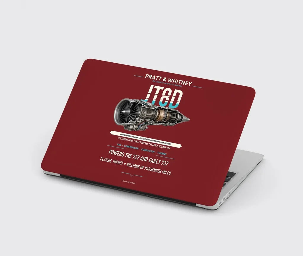 JT8D design on dark red MacBook case