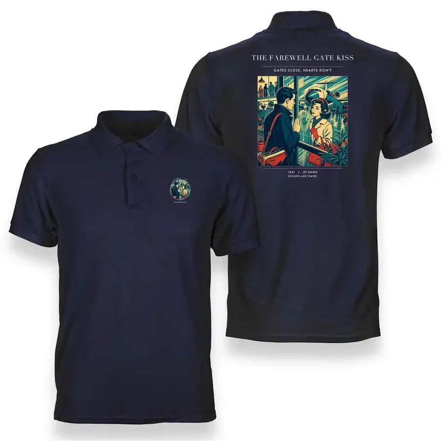 VINTAGE G4380 - The Farewell Gate Kiss - Double-Side Polo T-Shirt design on navyblue