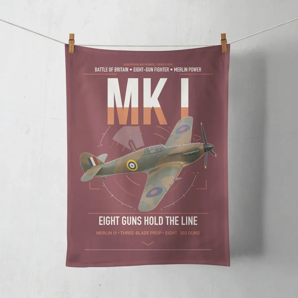 Hawker Hurricane Mk I design on dark red towel
