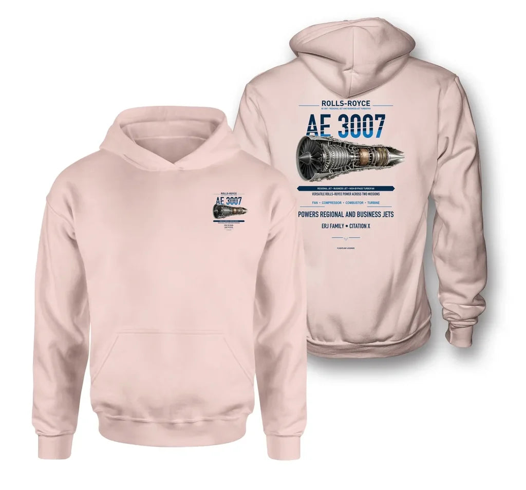 AE 3007 design on pink hoodie