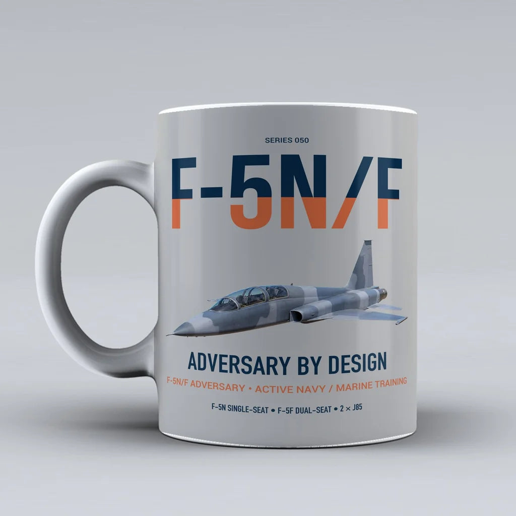 F-5N F Adversary design on light gray ceramic mug, double-side print