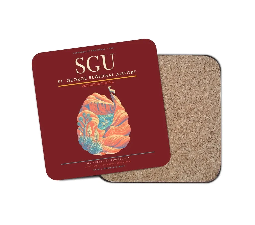 St. George Regional Airport (SGU) design on dark red 1 piece coaster