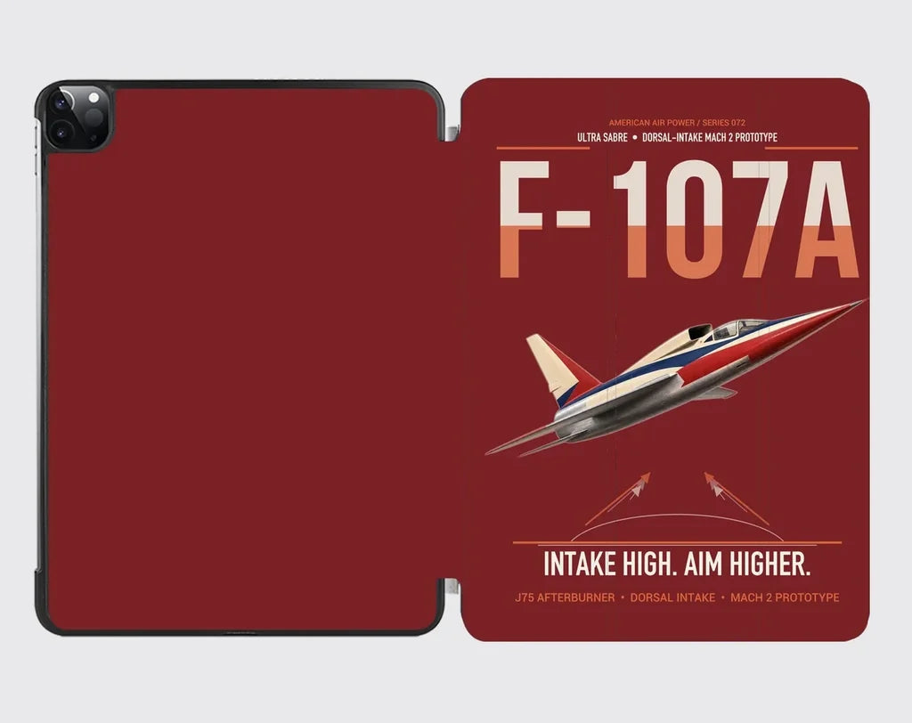 F-107A Ultra Sabre design on dark red ipad tablet case
