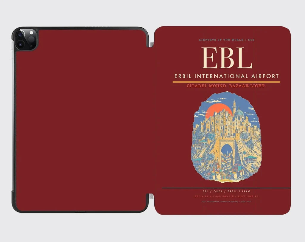 Erbil International Airport (EBL) design on dark red ipad tablet case