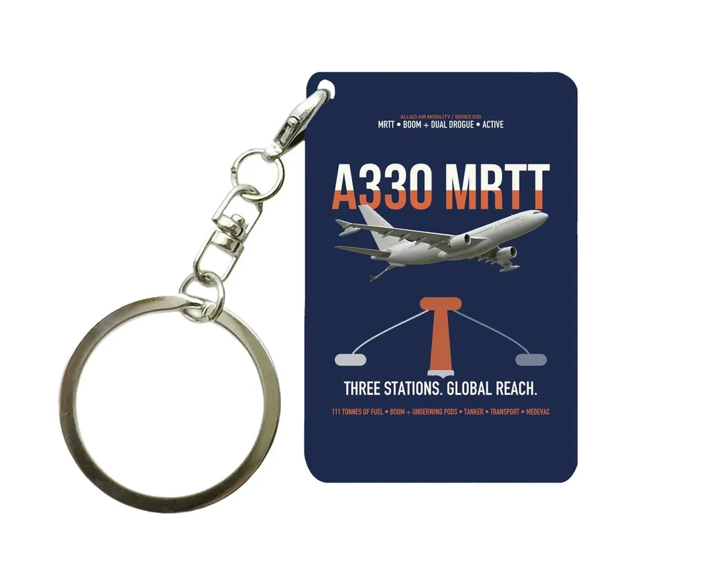 Airbus A330 MRTT design on navy blue designed key chain, double-side print