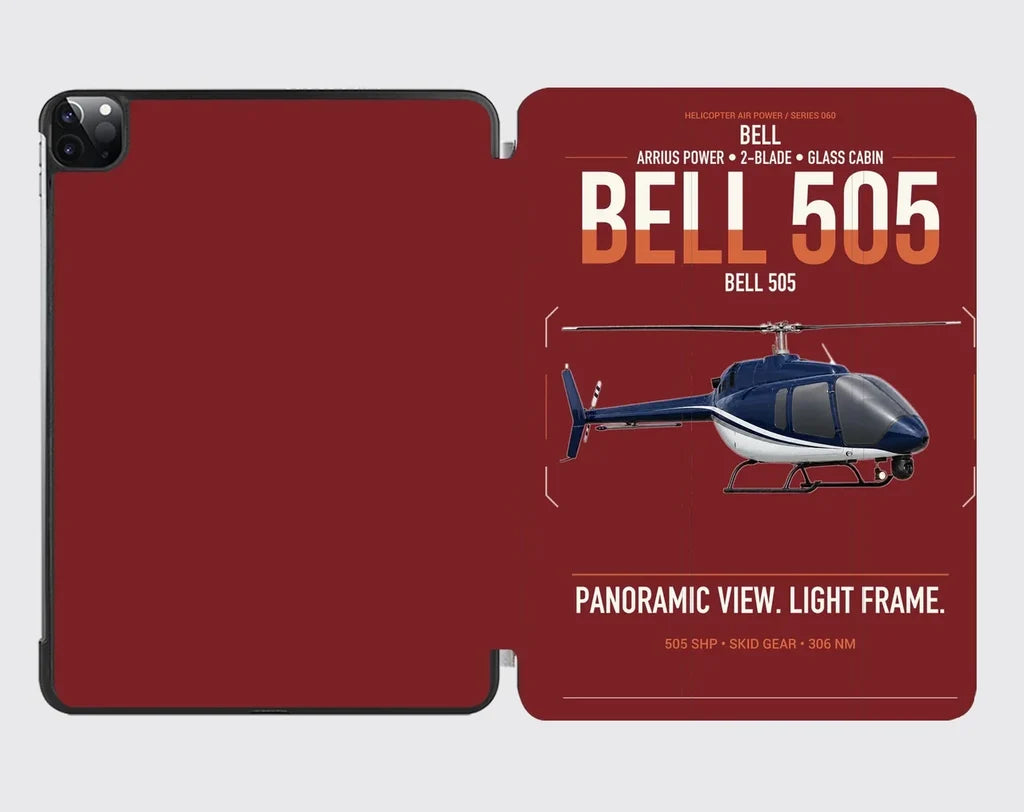 Bell 505 design on dark red ipad tablet case