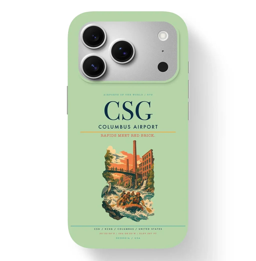 Columbus Airport (CSG) design on light green iPhone 17 Pro MagSafe case