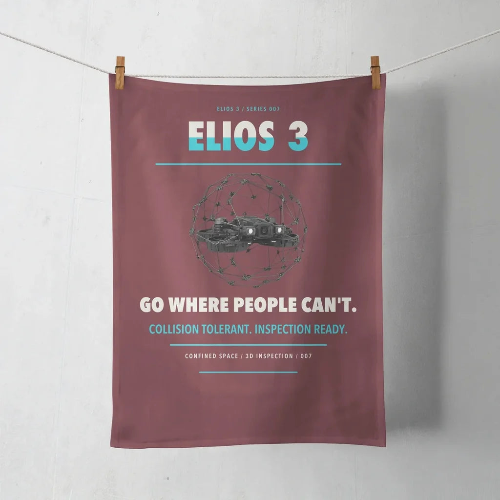 Flyability Elios 3 design on dark red towel