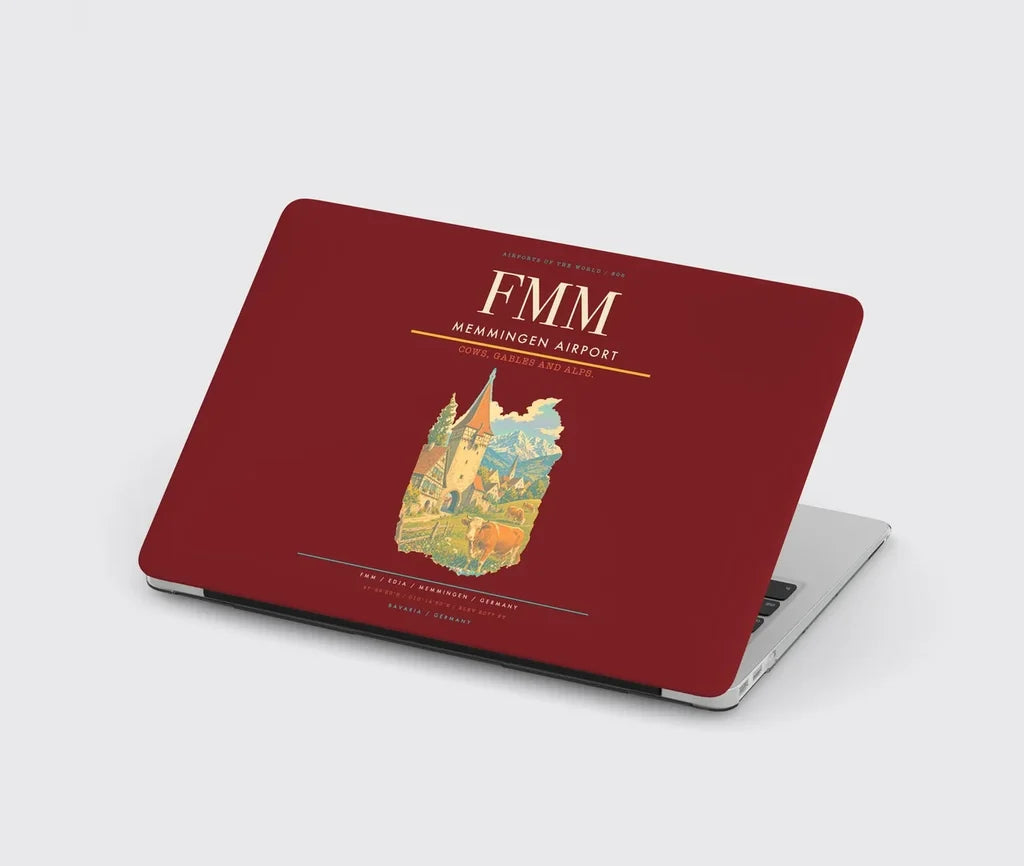 Memmingen Airport (FMM) design on dark red MacBook case